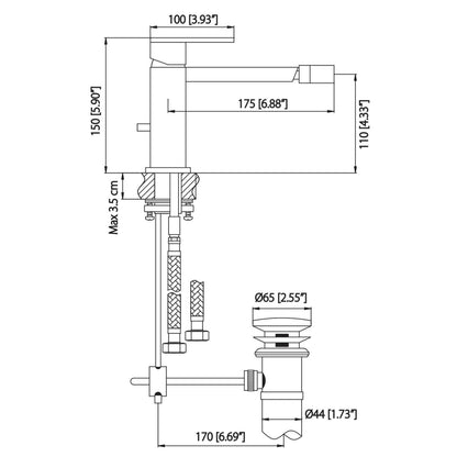Flusso Faucets Serie 160 6" Single-Hole Brushed Nickel PVD Solid Brass Bidet Faucet With Drain