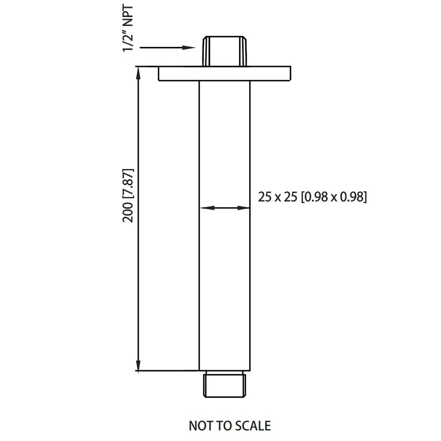 Flusso Faucets Serie 160 8" Brushed Nickel PVD Solid Brass Ceiling-Mounted Shower Arm With Adjustable Sliding Flange