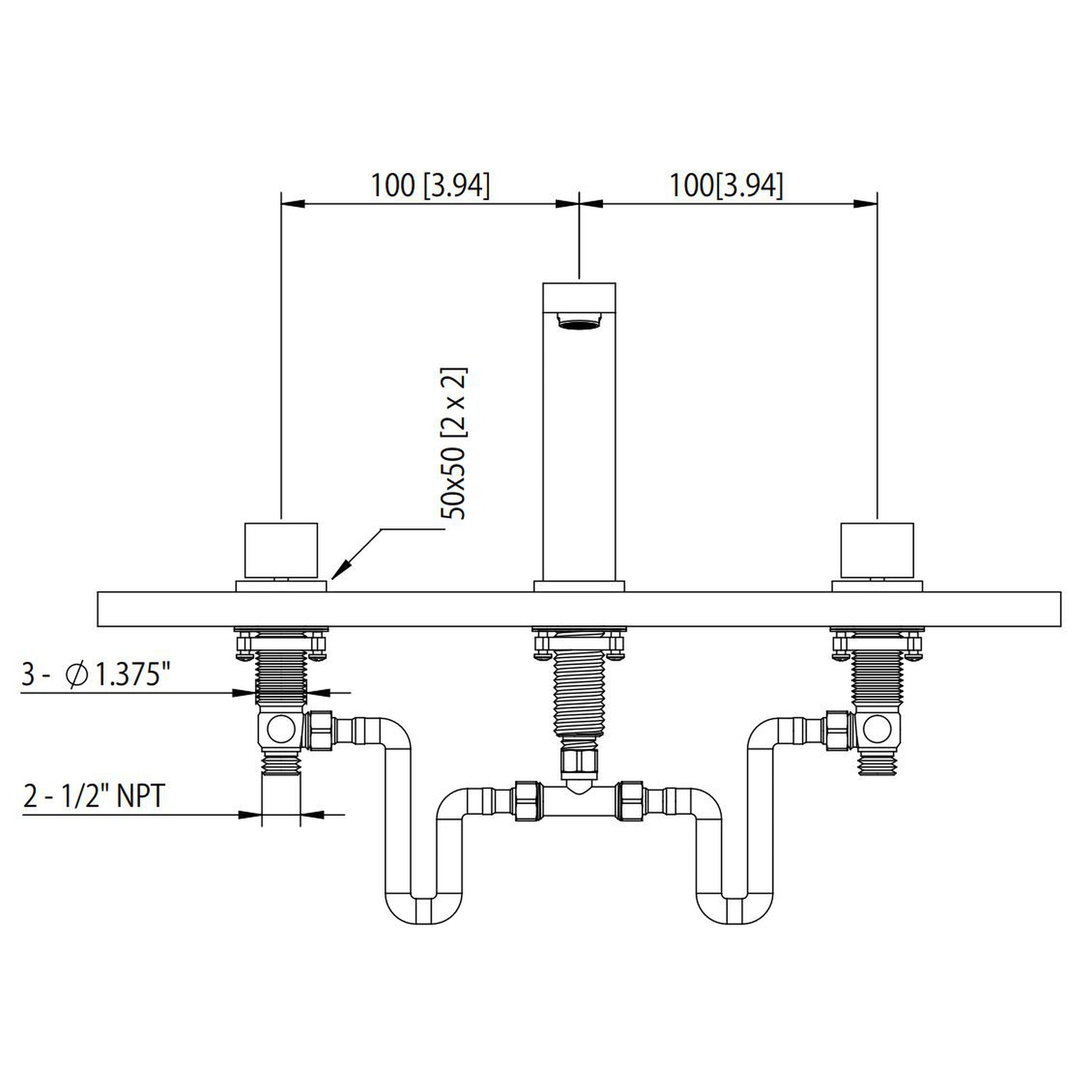 Flusso Faucets Serie 160 8" Three-Hole Matte Black Solid Brass Deck-Mounted Roman Bathtub Faucet