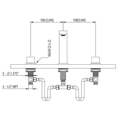 Flusso Faucets Serie 160 8" Three-Hole Matte Black Solid Brass Deck-Mounted Roman Bathtub Faucet