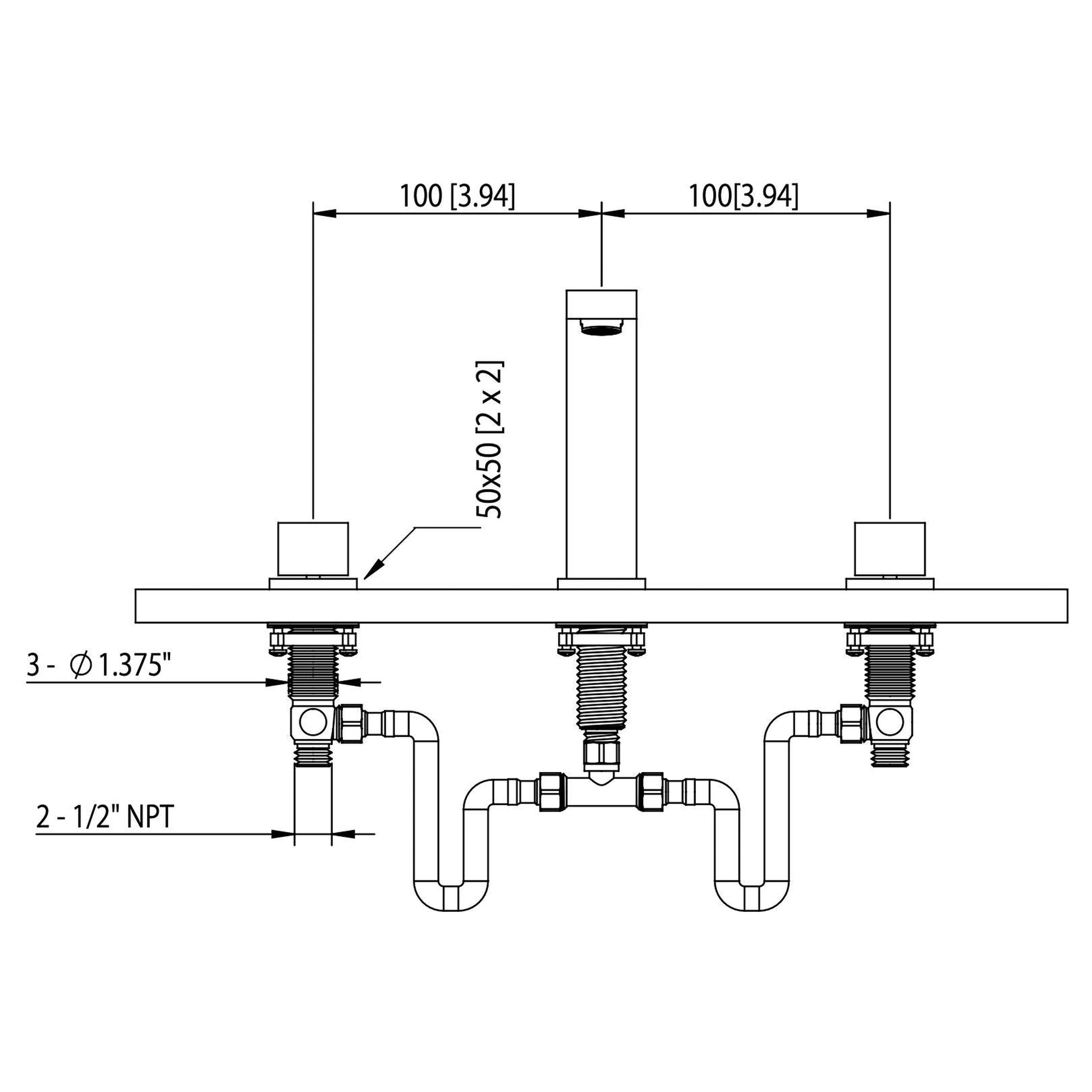 Flusso Faucets Serie 160 8" Three-Hole Polished Nickel PVD Solid Brass Deck-Mounted Widespread Bathroom Sink Faucet With Overflow Pop-Up Drain