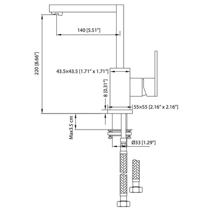 Flusso Faucets Serie 160 9" Single-Hole Brushed Nickel PVD Solid Brass Deck-Mounted Bathroom Bar Sink Faucet With Swivel Spout