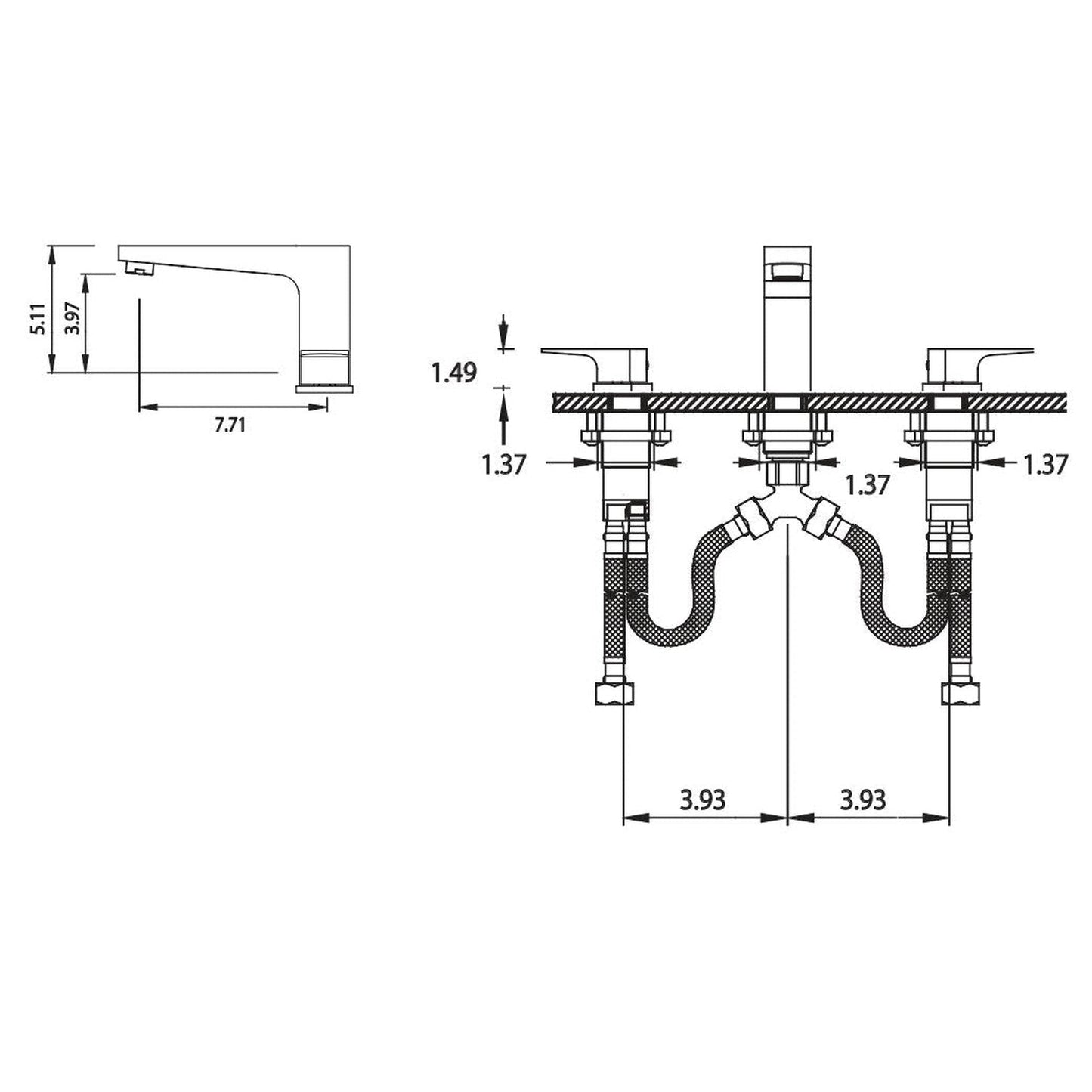 Flusso Faucets Serie 180 5" Three-Hole Brushed Nickel PVD Solid Brass Deck-Mounted Roman Bathtub Faucet