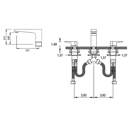 Flusso Faucets Serie 180 5" Three-Hole Brushed Nickel PVD Solid Brass Deck-Mounted Roman Bathtub Faucet