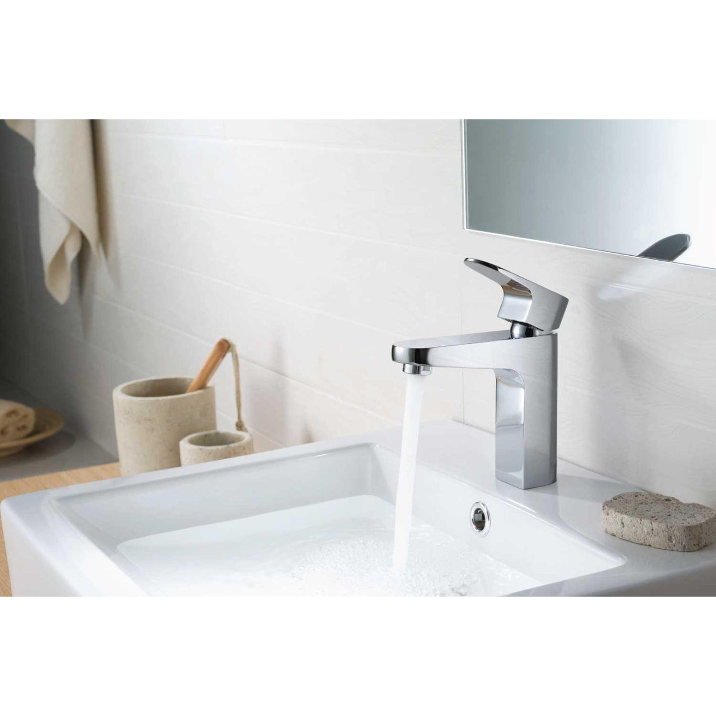 Flusso Faucets Serie 180 6" Single-Hole Chrome Solid Brass Deck-Mounted Bathroom Sink Faucet With Drain
