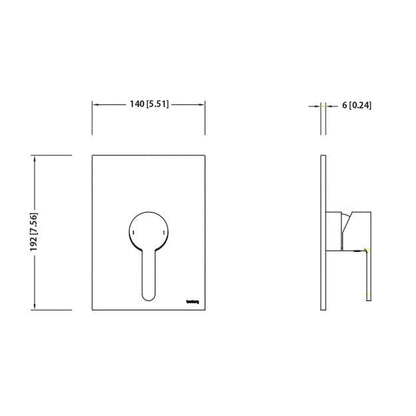 Flusso Faucets Serie 180 8" Brushed Nickel PVD Shower Trim With Handle