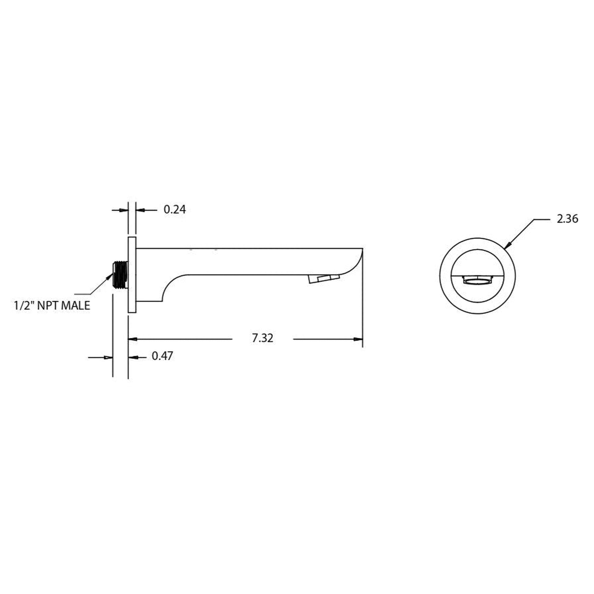 Flusso Faucets Serie 180 8" Single-Hole Brushed Nickel PVD Solid Brass Wall-Mounted Non-Diverting Bathtub Spout