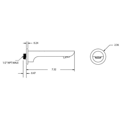 Flusso Faucets Serie 180 8" Single-Hole Chrome Solid Brass Wall-Mounted Non-Diverting Bathtub Spout