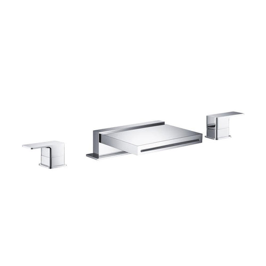 Flusso Faucets Serie 196 13" Three-Hole Brushed Nickel PVD Deck-Mounted Cascade / Sheet Flow Waterfall Roman Bathtub Faucet With Valve Set