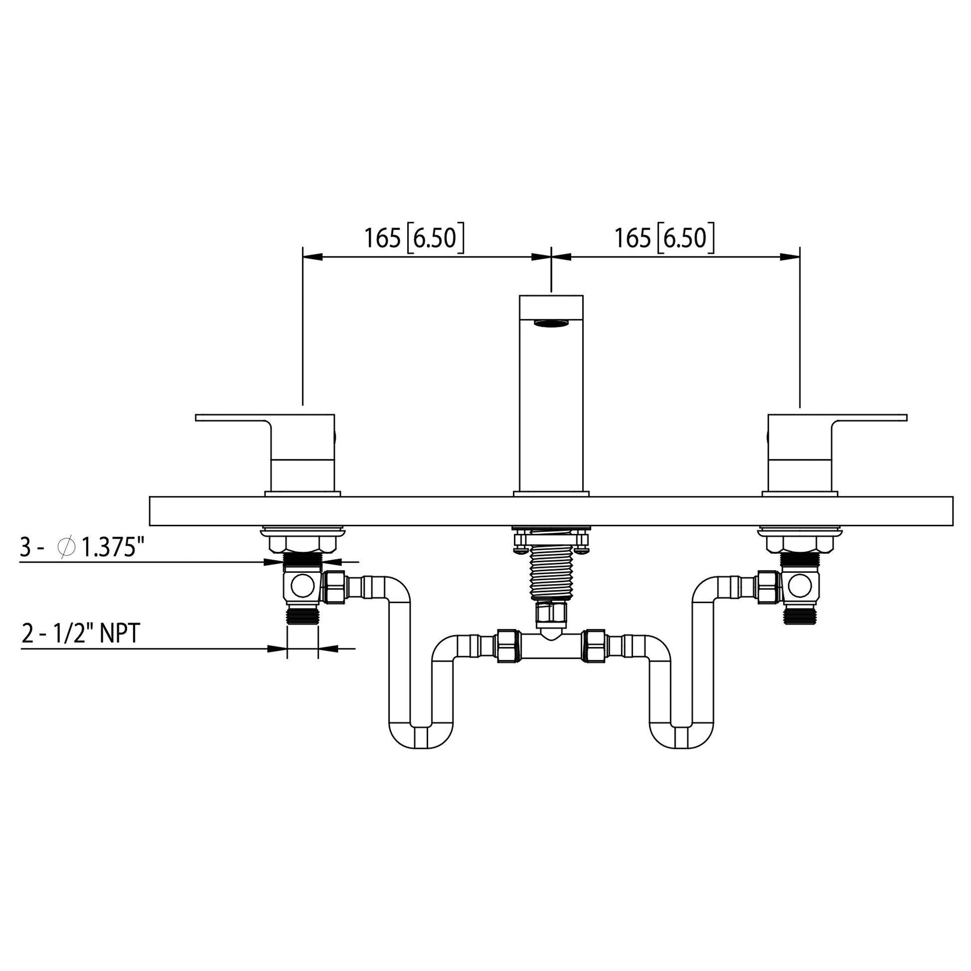 Flusso Faucets Serie 196 13" Three-Hole Brushed Nickel PVD Solid Brass Deck-Mounted Widespread Bathroom Sink Faucet With Overflow Pop-Up Drain