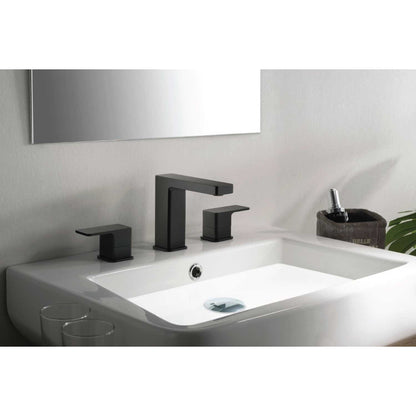 Flusso Faucets Serie 196 13" Three-Hole Matte Black Solid Brass Deck-Mounted Widespread Bathroom Sink Faucet With Overflow Pop-Up Drain