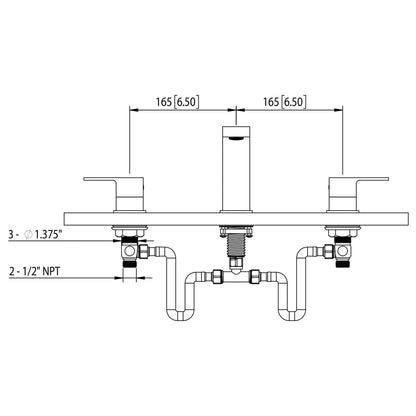 Flusso Faucets Serie 196 13" Three-Hole Matte Black Solid Brass Deck-Mounted Widespread Bathroom Sink Faucet With Overflow Pop-Up Drain