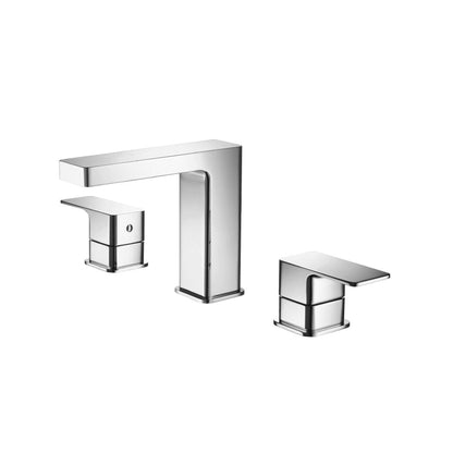 Flusso Faucets Serie 196 13" Three-Hole Polished Nickel PVD Solid Brass Deck-Mounted Widespread Bathroom Sink Faucet With Overflow Pop-Up Drain