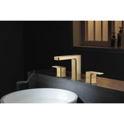 Flusso Faucets Serie 196 13" Three-Hole Satin Brass PVD Solid Brass Deck-Mounted Widespread Bathroom Sink Faucet With Overflow Pop-Up Drain