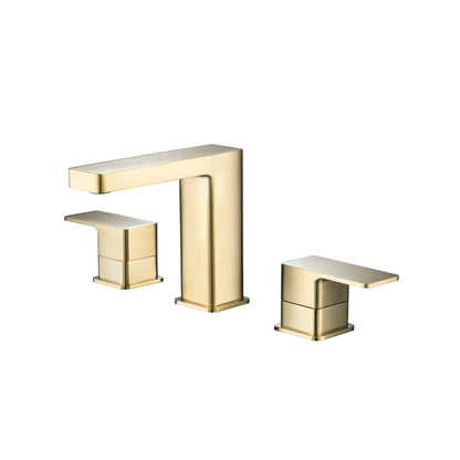 Flusso Faucets Serie 196 13" Three-Hole Satin Brass PVD Solid Brass Deck-Mounted Widespread Bathroom Sink Faucet With Overflow Pop-Up Drain