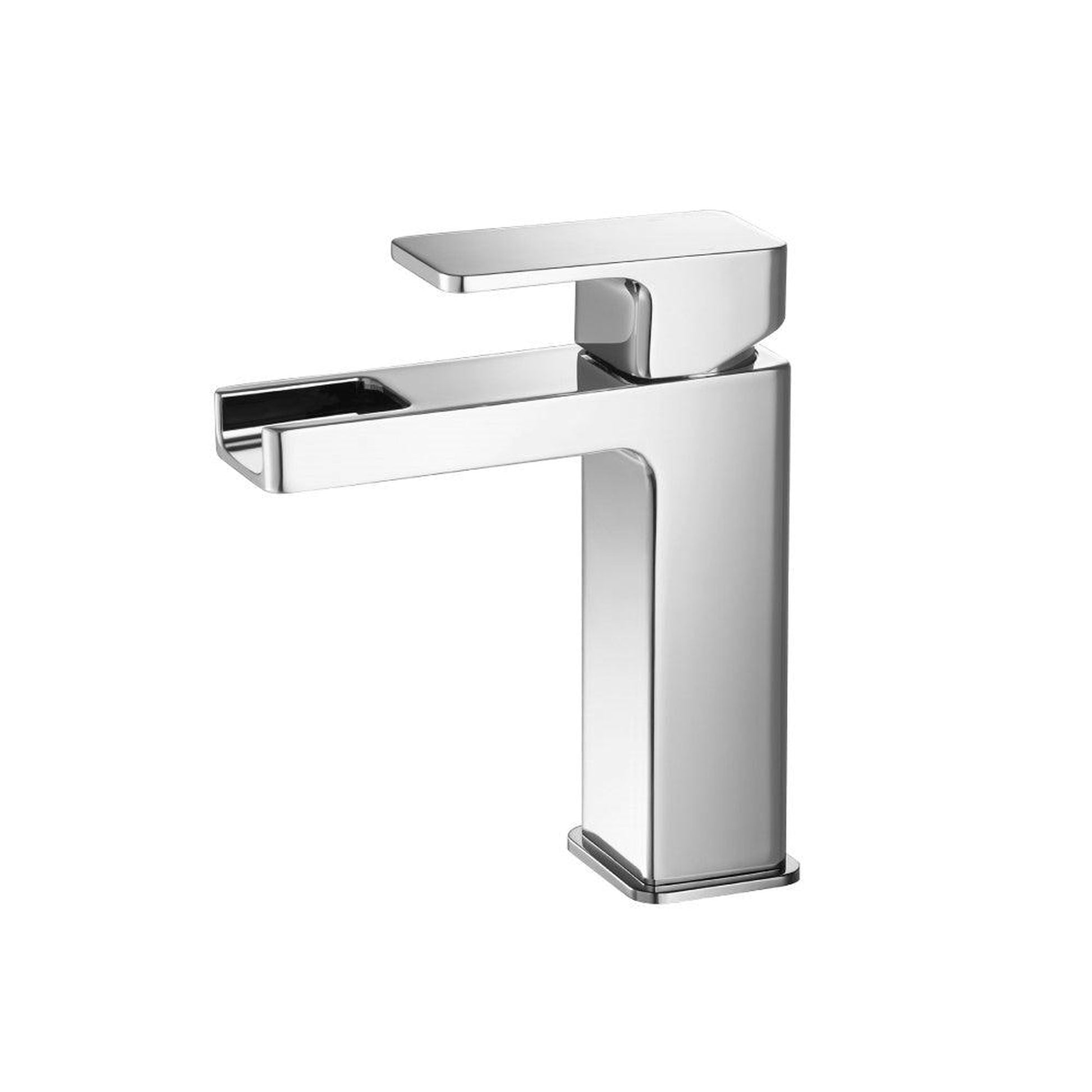 Flusso Faucets Serie 196 6" Single-Hole Matte Black Deck-Mounted Cascade Flow Waterfall Bathroom Sink Faucet With Pop-Up Drain