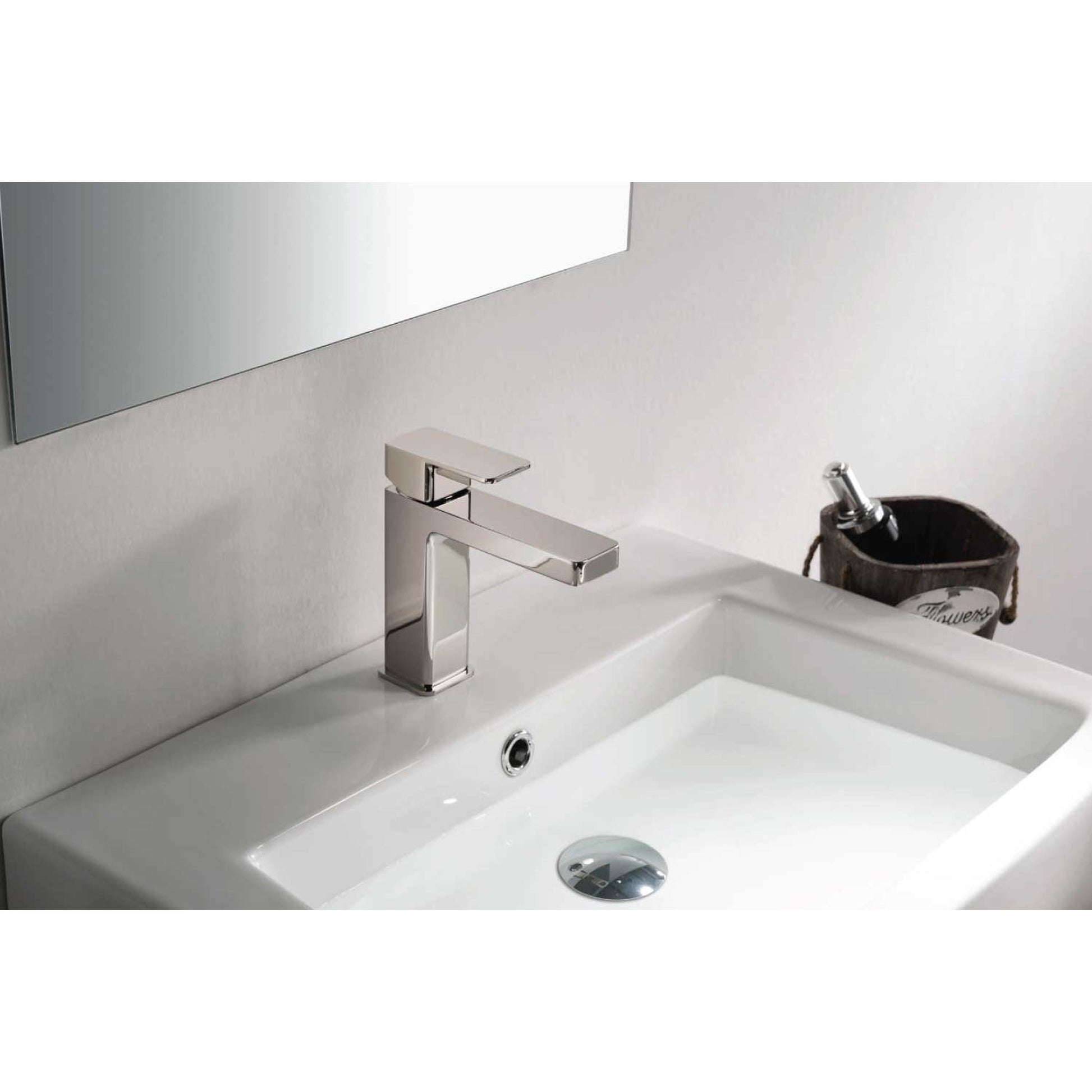Flusso Faucets Serie 196 7" Single-Hole Brushed Nickel PVD Deck-Mounted Bathroom Sink Faucet With Pop-Up Drain and Adjustable Hot Limit Safety Stop