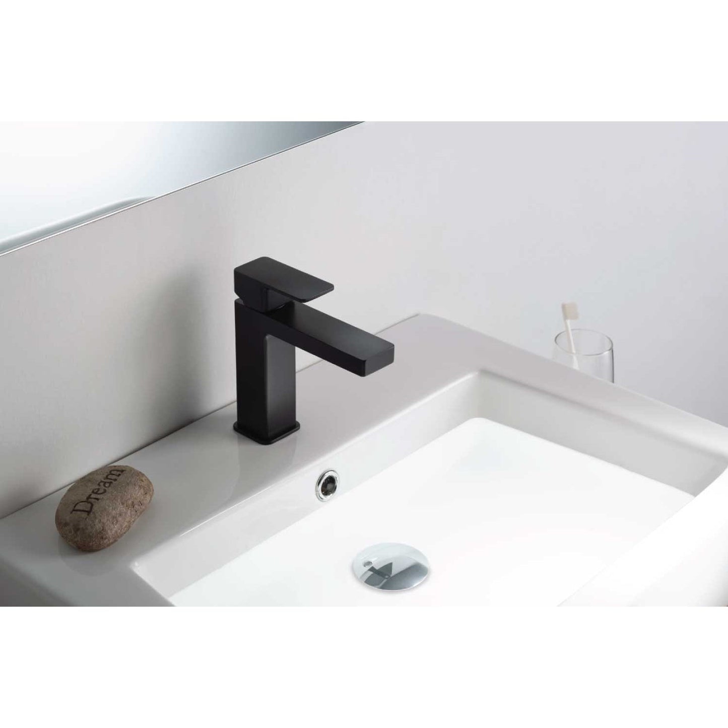 Flusso Faucets Serie 196 7" Single-Hole Matte Black Deck-Mounted Bathroom Sink Faucet With Pop-Up Drain and Adjustable Hot Limit Safety Stop