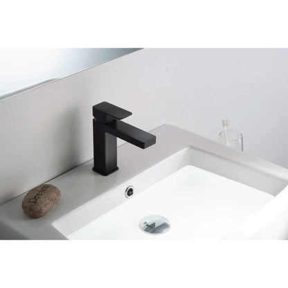 Flusso Faucets Serie 196 7" Single-Hole Matte Black Deck-Mounted Bathroom Sink Faucet With Pop-Up Drain and Adjustable Hot Limit Safety Stop