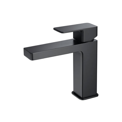 Flusso Faucets Serie 196 7" Single-Hole Matte Black Deck-Mounted Bathroom Sink Faucet With Pop-Up Drain and Adjustable Hot Limit Safety Stop