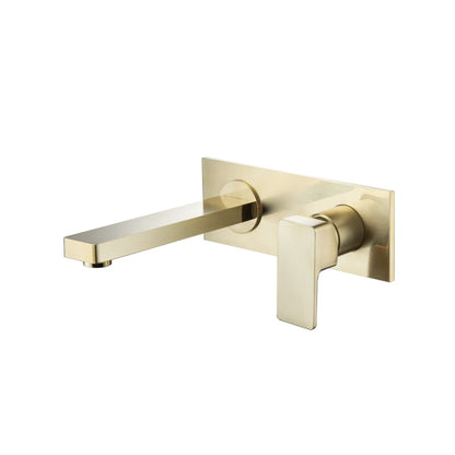Flusso Faucets Serie 196 9" Two-Hole Satin Brass PVD Wall-Mounted Bathroom Sink Faucet With Rough In Valve