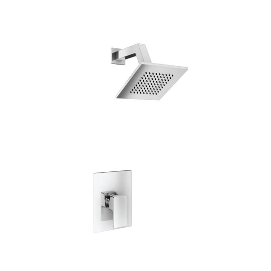 Flusso Faucets Serie 196 Single Output Chrome Wall-Mounted Shower Set With 6" Solid Brass Rainhead Shower Head, Single Handle Shower Trim and 1-Output Single Control Pressure Balance Valve