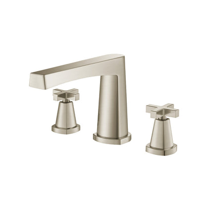 Flusso Faucets Serie 240 14" Three-Hole Brushed Nickel PVD Solid Brass Deck-Mounted Roman Bathtub Faucet