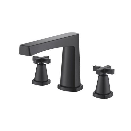 Flusso Faucets Serie 240 14" Three-Hole Matte Black Solid Brass Deck-Mounted Roman Bathtub Faucet