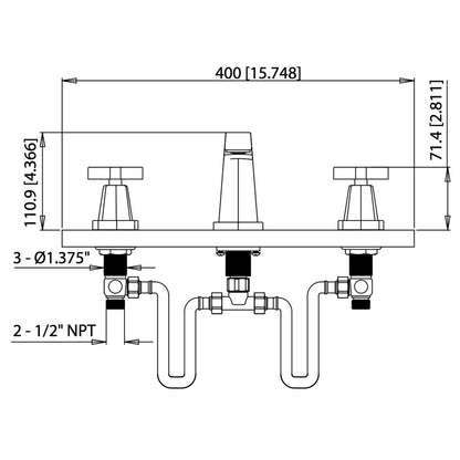 Flusso Faucets Serie 240 16" Three-Hole Polished Nickel PVD Solid Brass Deck-Mounted Widespread Bathroom Sink Faucet With Overflow Pop-Up Drain
