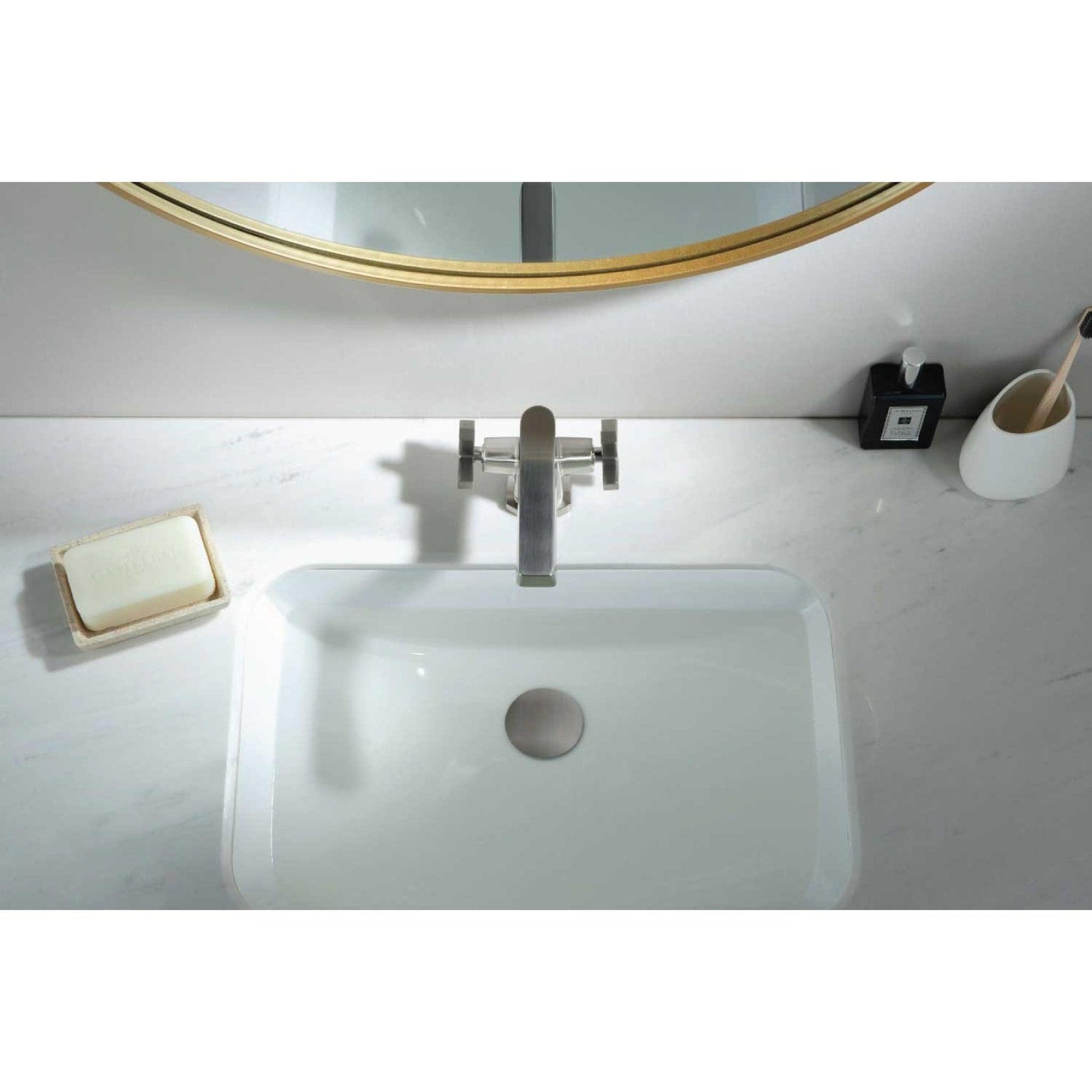 Flusso Faucets Serie 240 4" Two-Handle Single-Hole Brushed Nickel PVD Deck-Mounted Bathroom Sink Faucet With Pop-Up Drain