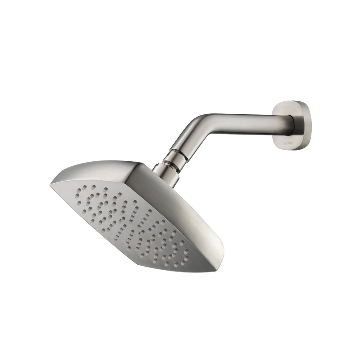 Flusso Faucets Serie 240 7" Single Function Square Curve-Edged Brushed Nickel PVD Solid Brass Rain Shower Head With 8" Wall Mounted Shower Arm