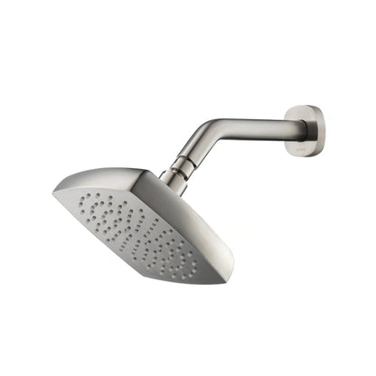 Flusso Faucets Serie 240 7" Single Function Square Curve-Edged Brushed Nickel PVD Solid Brass Rain Shower Head With 8" Wall Mounted Shower Arm