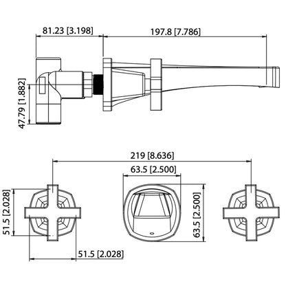 Flusso Faucets Serie 240 9" Three-Hole Chrome Wall-Mounted Bathroom Sink Faucet With 0.50" Rough-In Valve