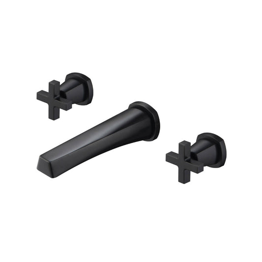 Flusso Faucets Serie 240 9" Three-Hole Matte Black Wall-Mounted Bathtub Faucet With 0.50" Rough-In Valve
