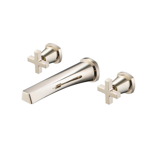 Flusso Faucets Serie 240 9" Three-Hole Polished Nickel PVD Wall-Mounted Bathroom Sink Faucet