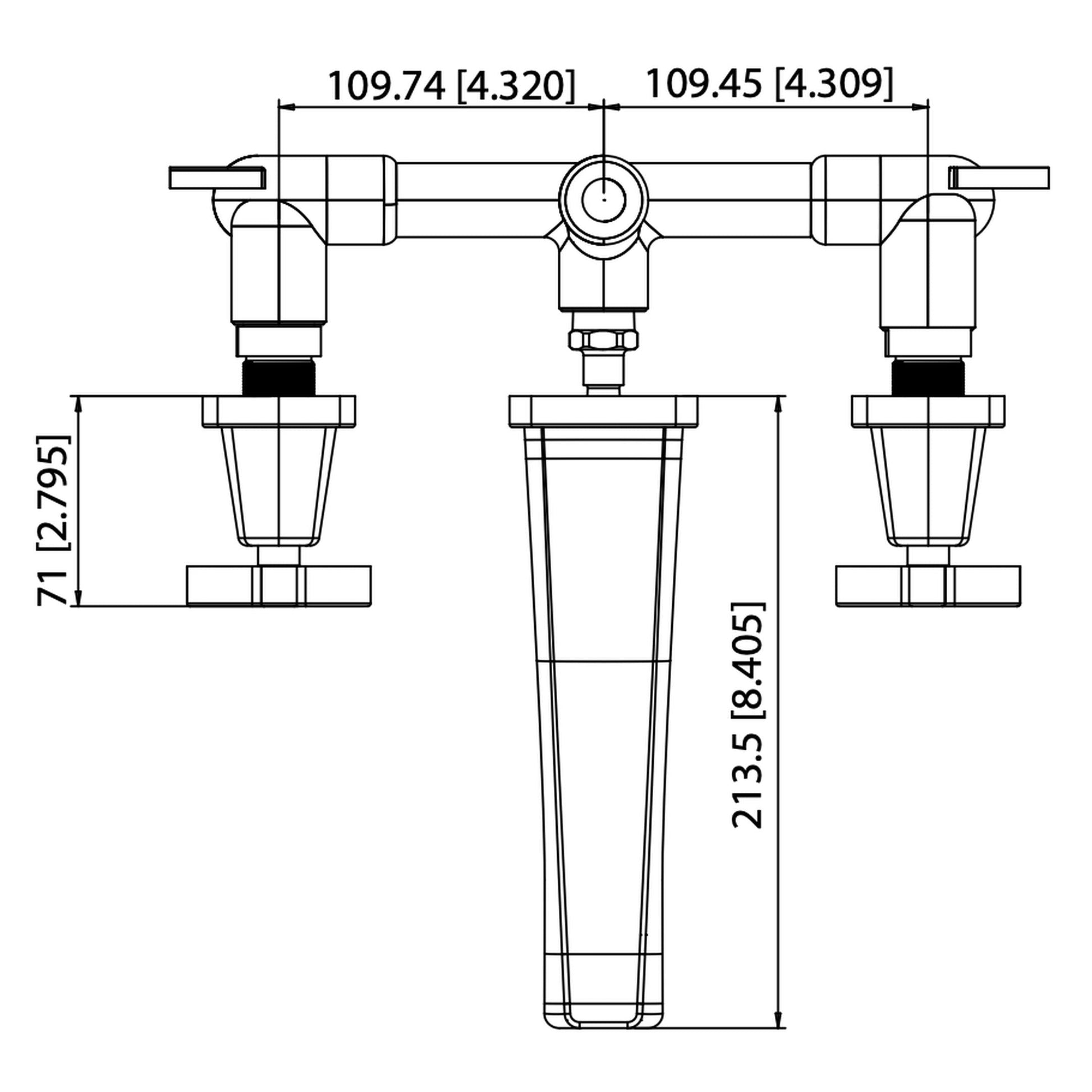 Flusso Faucets Serie 240 9" Three-Hole Polished Nickel PVD Wall-Mounted Bathtub Faucet With 0.50" Rough-In Valve