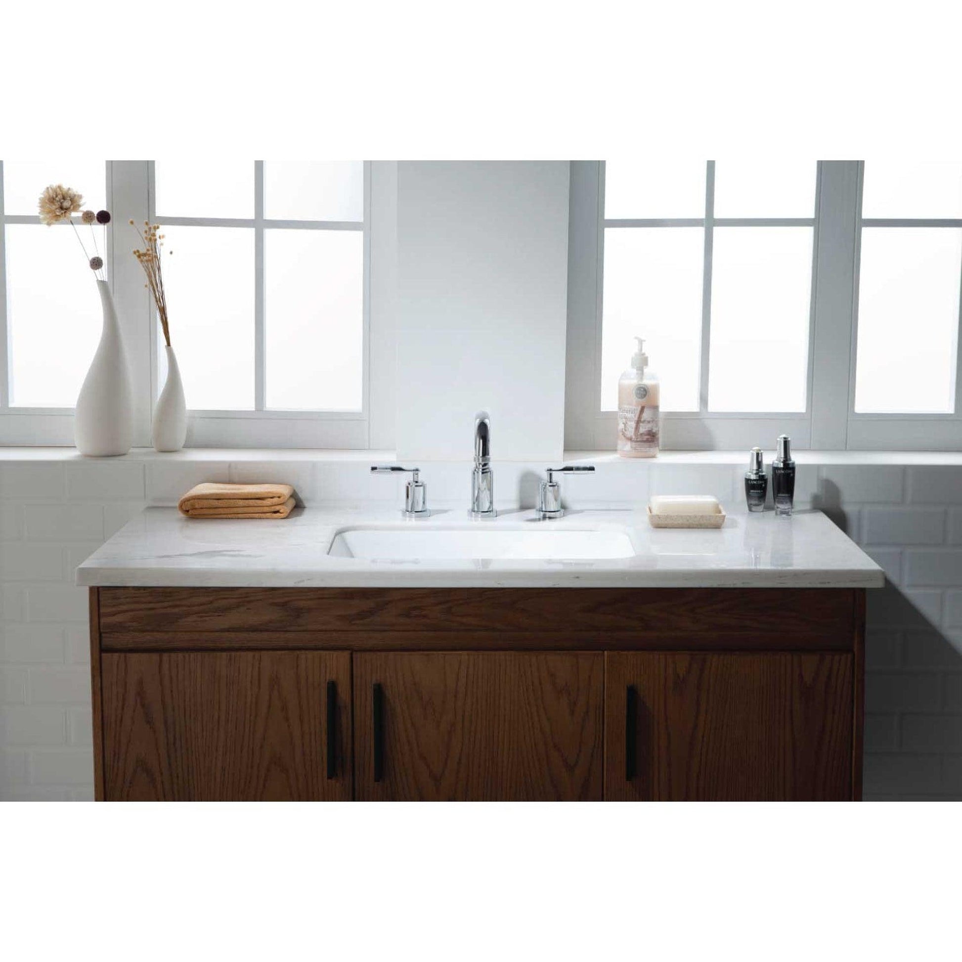 Flusso Faucets Serie 250 14" Three-Hole Brushed Nickel PVD Solid Brass Deck-Mounted Widespread Bathroom Sink Faucet With Overflow Pop-Up Drain