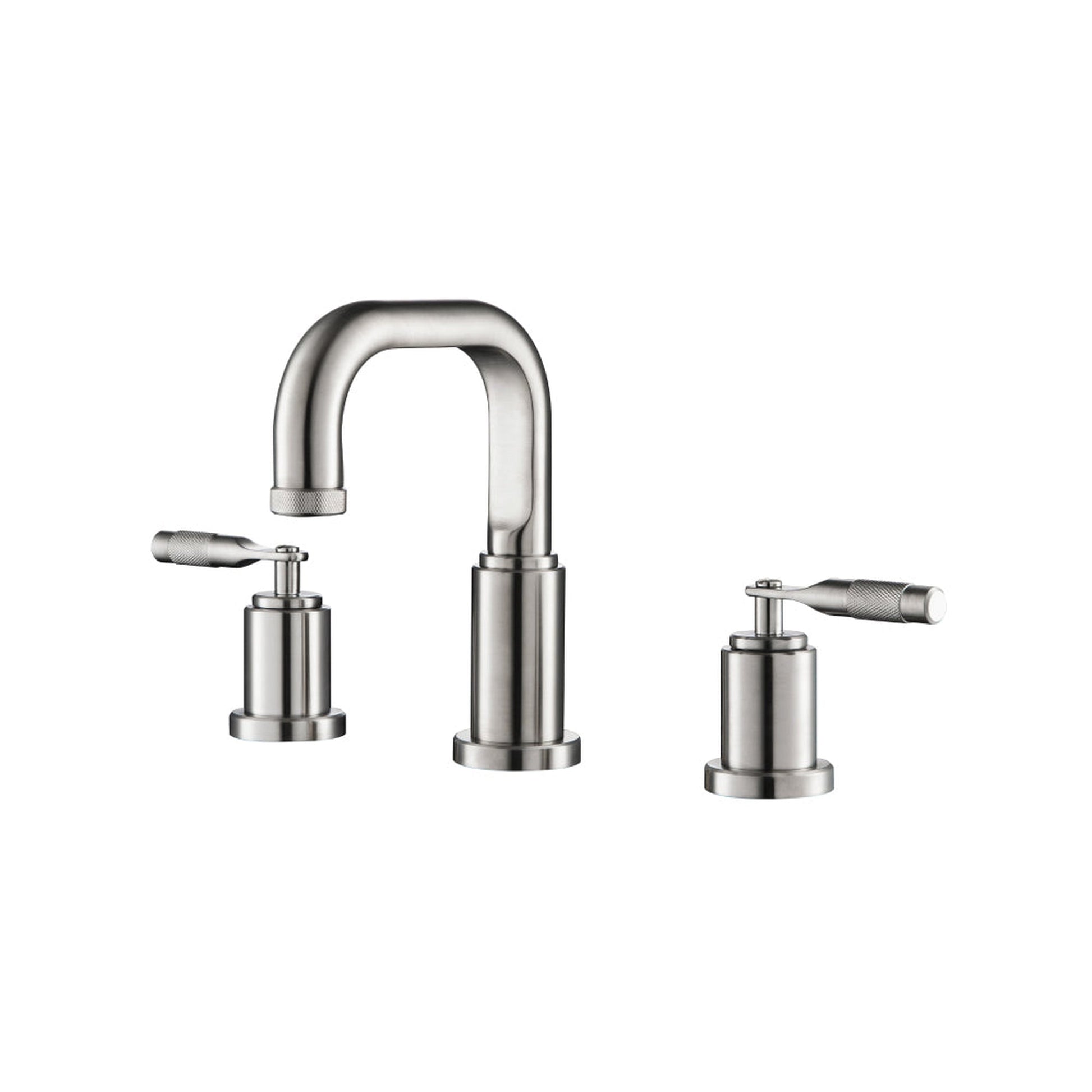 Flusso Faucets Serie 250 14" Three-Hole Brushed Nickel PVD Solid Brass Deck-Mounted Widespread Bathroom Sink Faucet With Overflow Pop-Up Drain