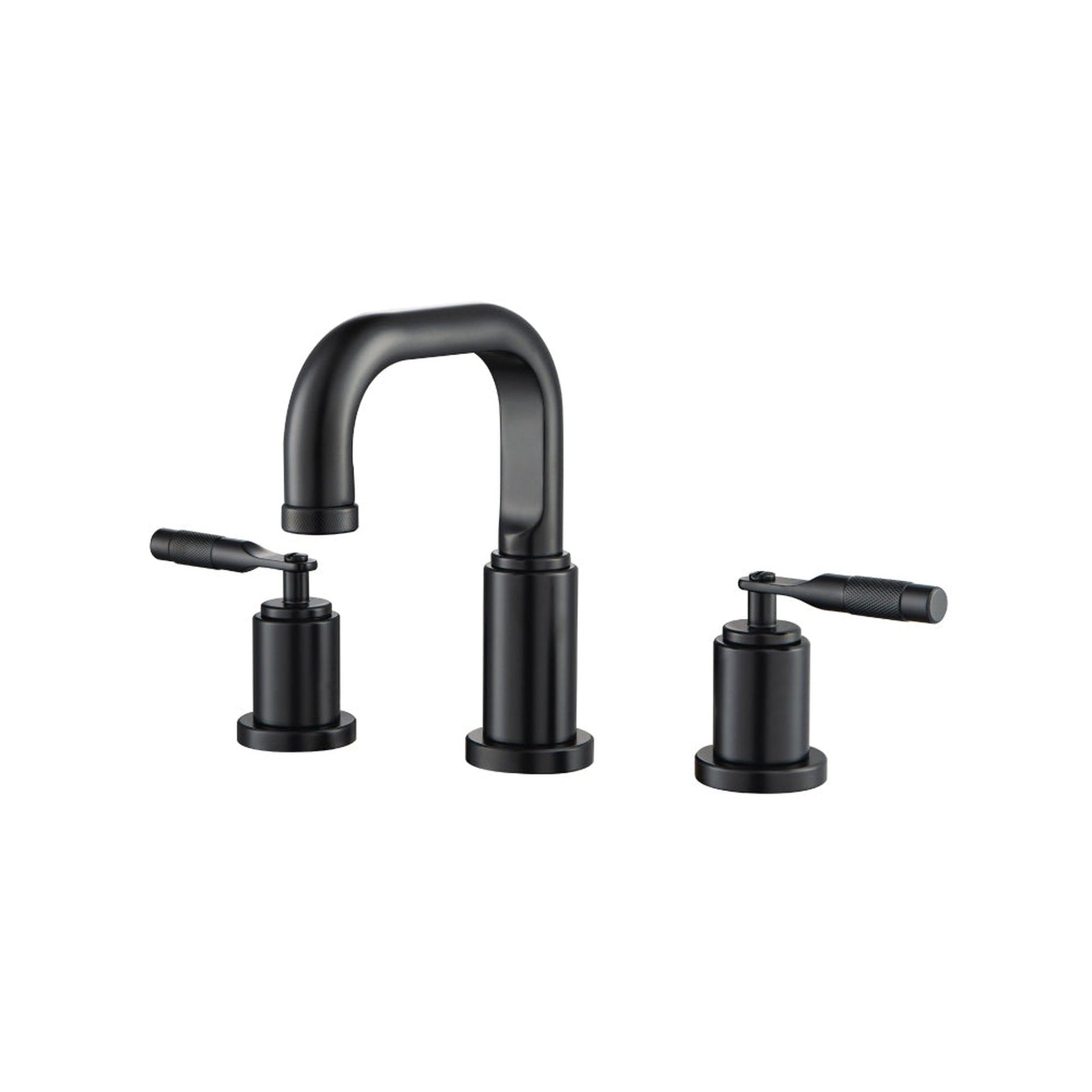 Flusso Faucets Serie 250 14" Three-Hole Matte Black Solid Brass Deck-Mounted Widespread Bathroom Sink Faucet With Overflow Pop-Up Drain