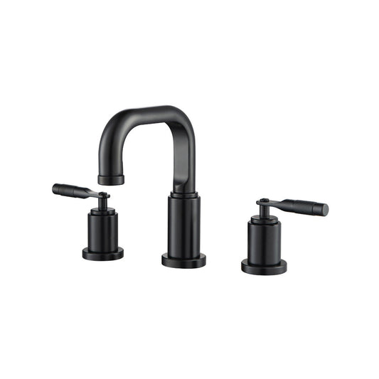 Flusso Faucets Serie 250 14" Three-Hole Matte Black Solid Brass Deck-Mounted Widespread Bathroom Sink Faucet With Overflow Pop-Up Drain