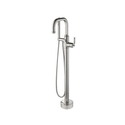Flusso Faucets Serie 250 40" Brushed Nickel PVD Freestanding Floor-Mounted Swivel Bathtub Filler With Integrated Diverter and Hand-Held Shower With Back Flow Prevention Valve
