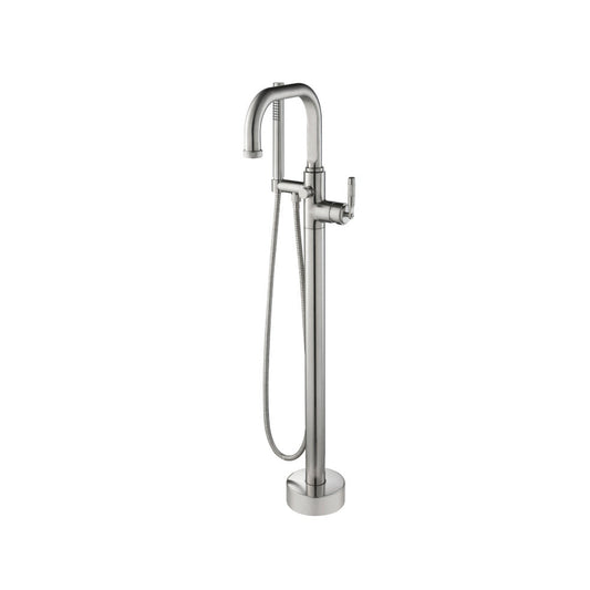 Flusso Faucets Serie 250 40" Brushed Nickel PVD Freestanding Floor-Mounted Swivel Bathtub Filler With Integrated Diverter and Hand-Held Shower With Back Flow Prevention Valve