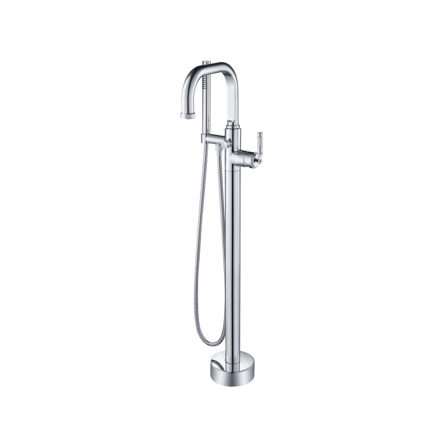 Flusso Faucets Serie 250 40" Chrome Freestanding Floor-Mounted Swivel Bathtub Filler With Integrated Diverter and Hand-Held Shower With Back Flow Prevention Valve