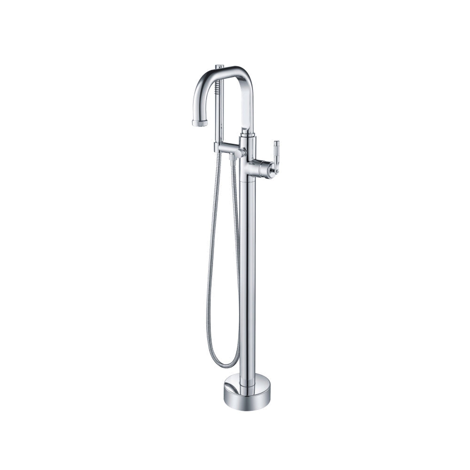 Flusso Faucets Serie 250 40" Chrome Freestanding Floor-Mounted Swivel Bathtub Filler With Integrated Diverter and Hand-Held Shower With Back Flow Prevention Valve