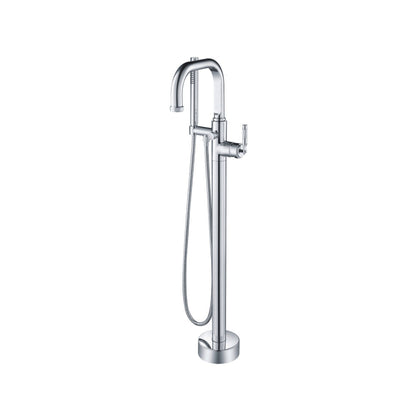 Flusso Faucets Serie 250 40" Chrome Freestanding Floor-Mounted Swivel Bathtub Filler With Integrated Diverter and Hand-Held Shower With Back Flow Prevention Valve