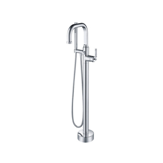 Flusso Faucets Serie 250 40" Chrome Freestanding Floor-Mounted Swivel Bathtub Filler With Integrated Diverter and Hand-Held Shower With Back Flow Prevention Valve
