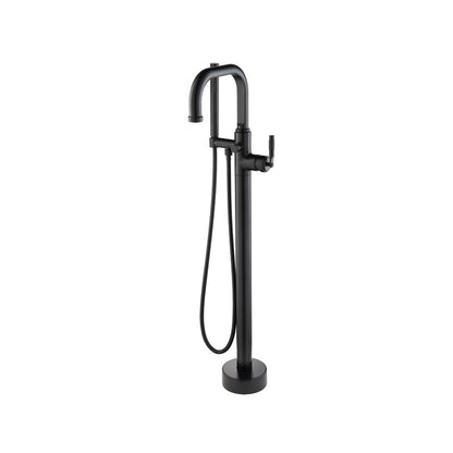 Flusso Faucets Serie 250 40" Matte Black Freestanding Floor-Mounted Swivel Bathtub Filler With Integrated Diverter and Hand-Held Shower With Back Flow Prevention Valve