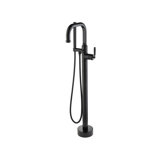 Flusso Faucets Serie 250 40" Matte Black Freestanding Floor-Mounted Swivel Bathtub Filler With Integrated Diverter and Hand-Held Shower With Back Flow Prevention Valve