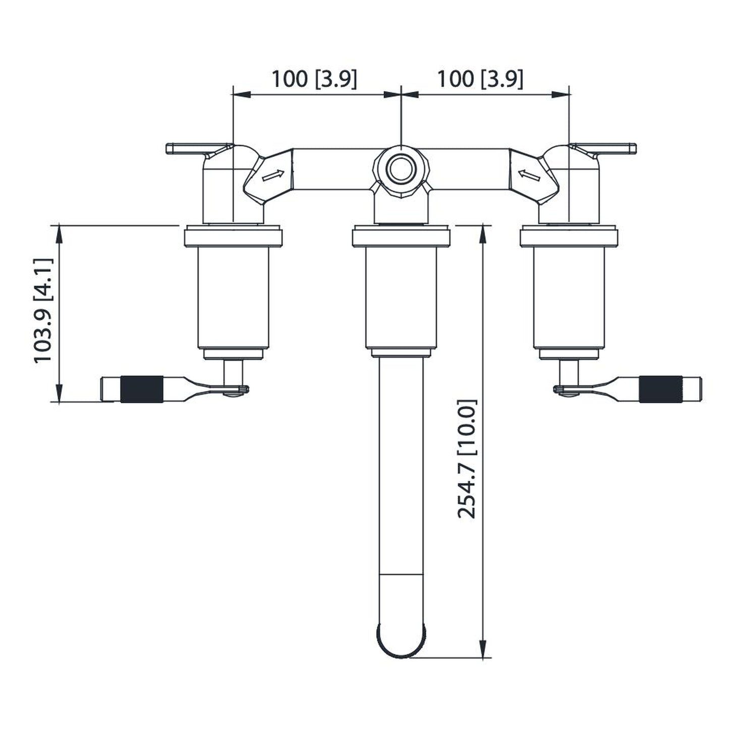 Flusso Faucets Serie 250 8" Three-Hole Brushed Nickel PVD Wall-Mounted Bathroom Sink Faucet With 0.50" Rough-In Valve
