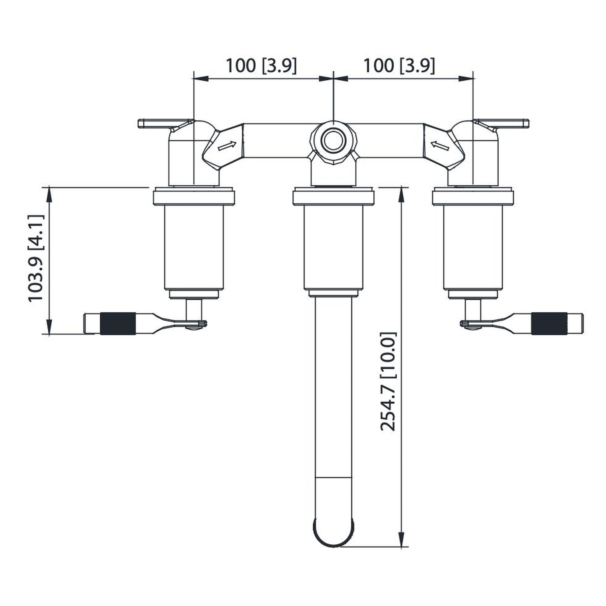 Flusso Faucets Serie 250 8" Three-Hole Brushed Nickel PVD Wall-Mounted Bathroom Sink Faucet With 0.50" Rough-In Valve